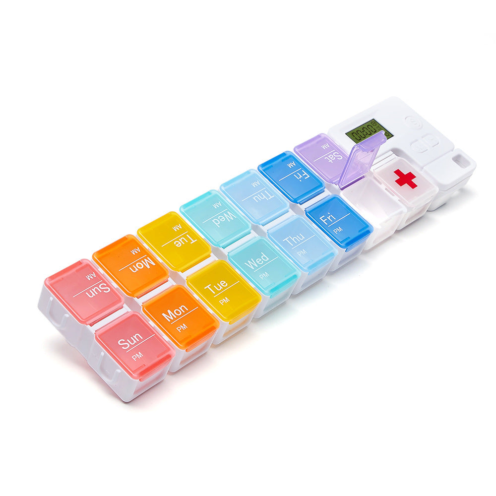 14-Compartment Pill Organizer with 4 Daily Reminder Alarms