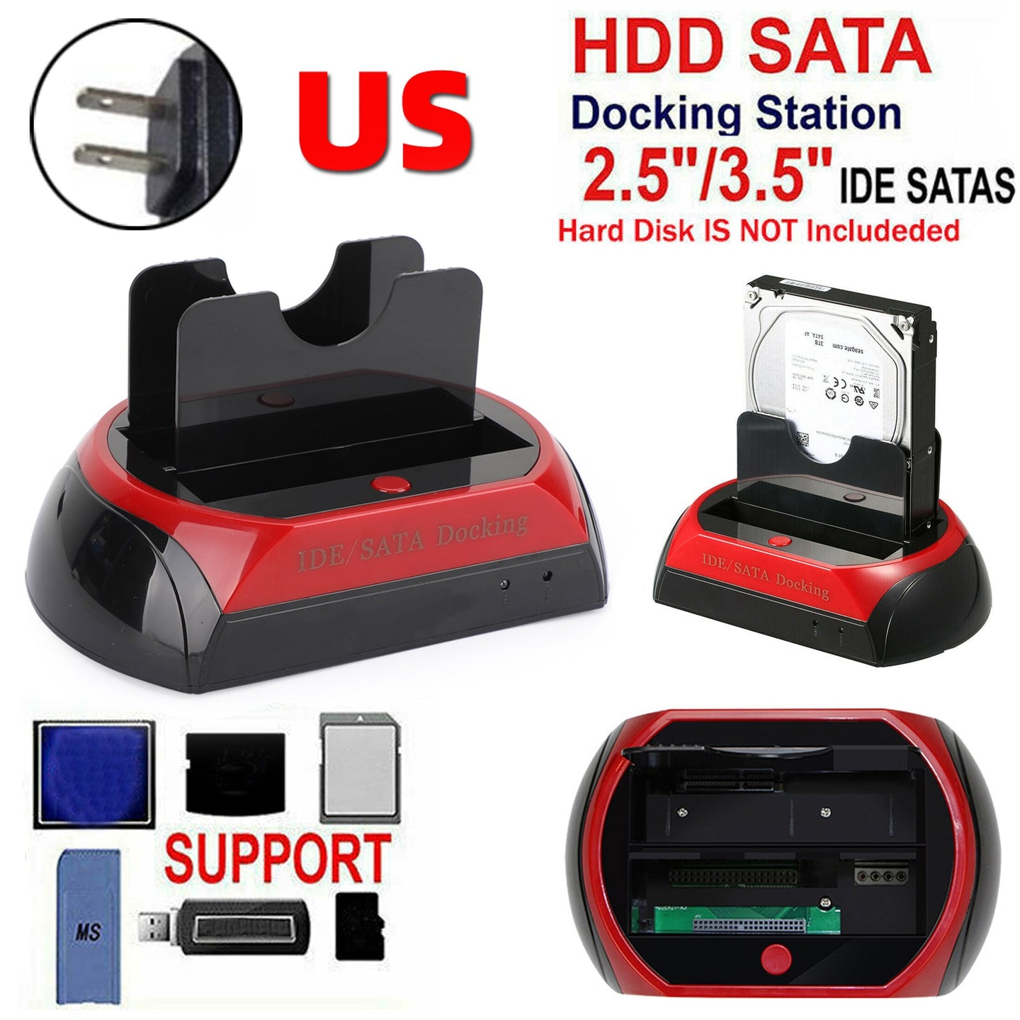 IDE & SATA Dual Bay Hard Drive Docking Station, USB 2.0 for 2.5/3.5 Inch HDD & SSD, with One-Touch Backup (OTB)