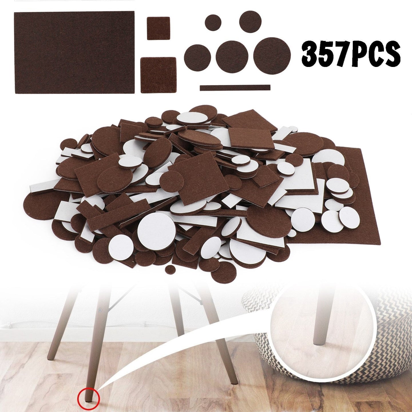 357 Piece Self-Stick Furniture Felt Pads for Hard Surfaces Brown