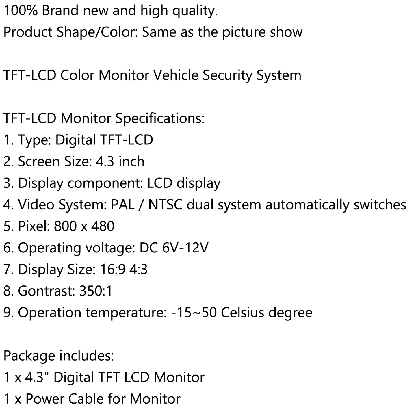 4.3 inch TFT NTSC PAL LCD Foldable 4.3" Car Monitor Night Parking Assist