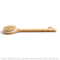 Premium Natural Boar Bristle Long Handle Wooden Bath Brush Shower Body Back SPA
