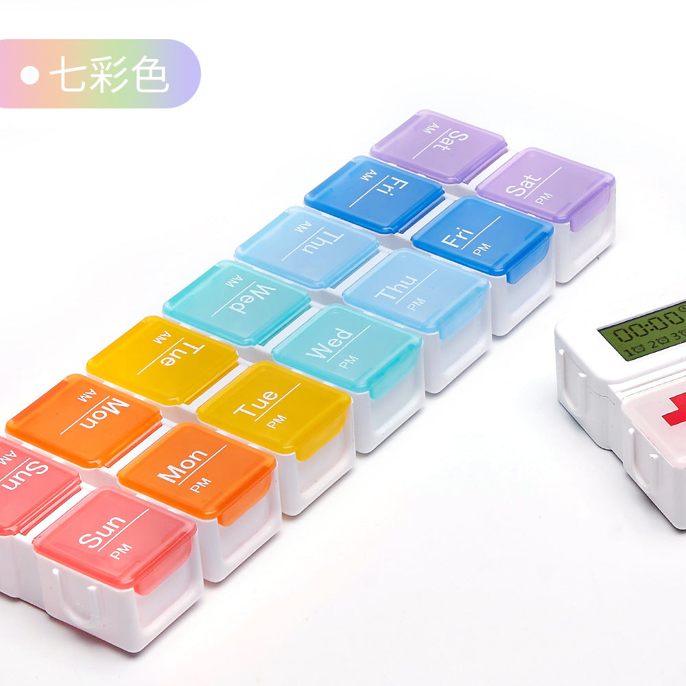14-Compartment Pill Organizer with 4 Daily Reminder Alarms