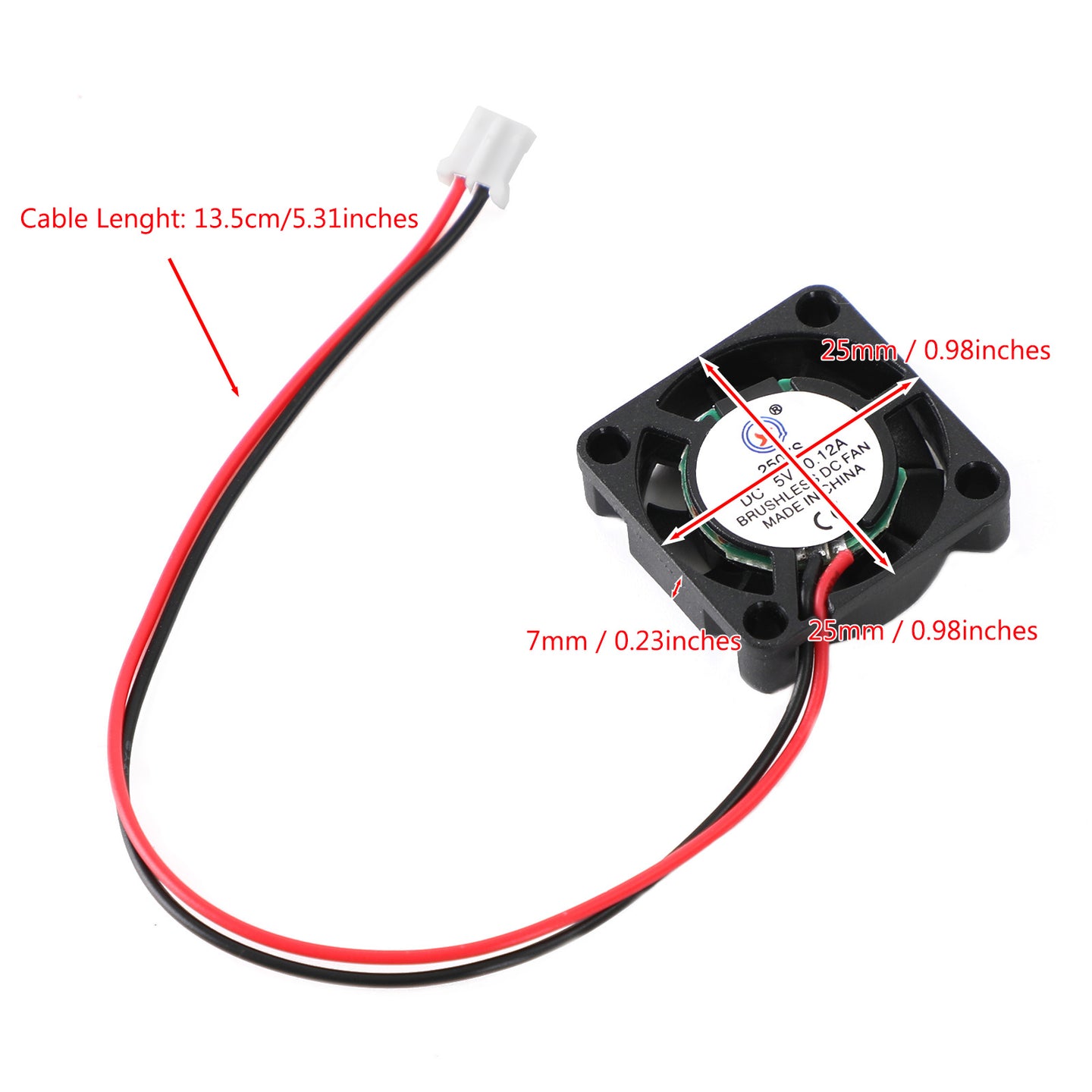 2 Pin Wire 1Pc Brushless DC Cooling Blower Fan 5V 0.12A 2507S 25x25x7mm