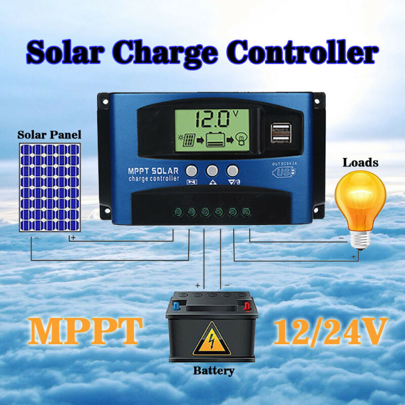 100A MPPT Solar Charge Controller 12V/24V Auto Detect Regulator with Dual USB Ports