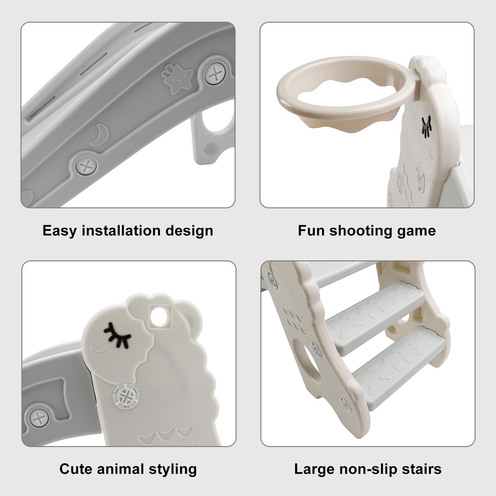 3In1 Kid Folding Slide With Climber,Basketball Hoop,Freestanding Slide Toy White