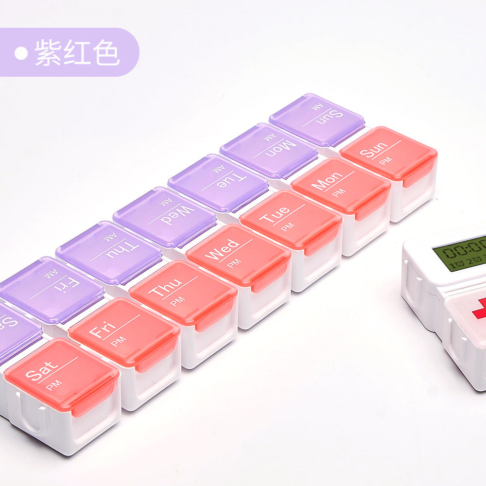14-Compartment Pill Organizer with 4 Daily Reminder Alarms