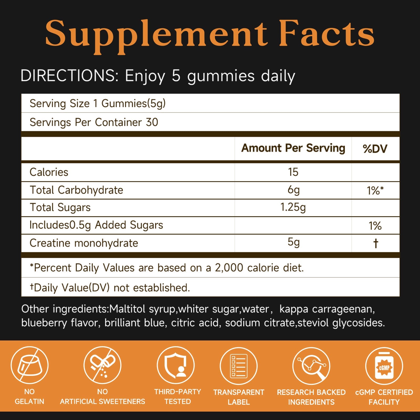 Topteng Orange-flavored Creatine Monohydrate Gummies