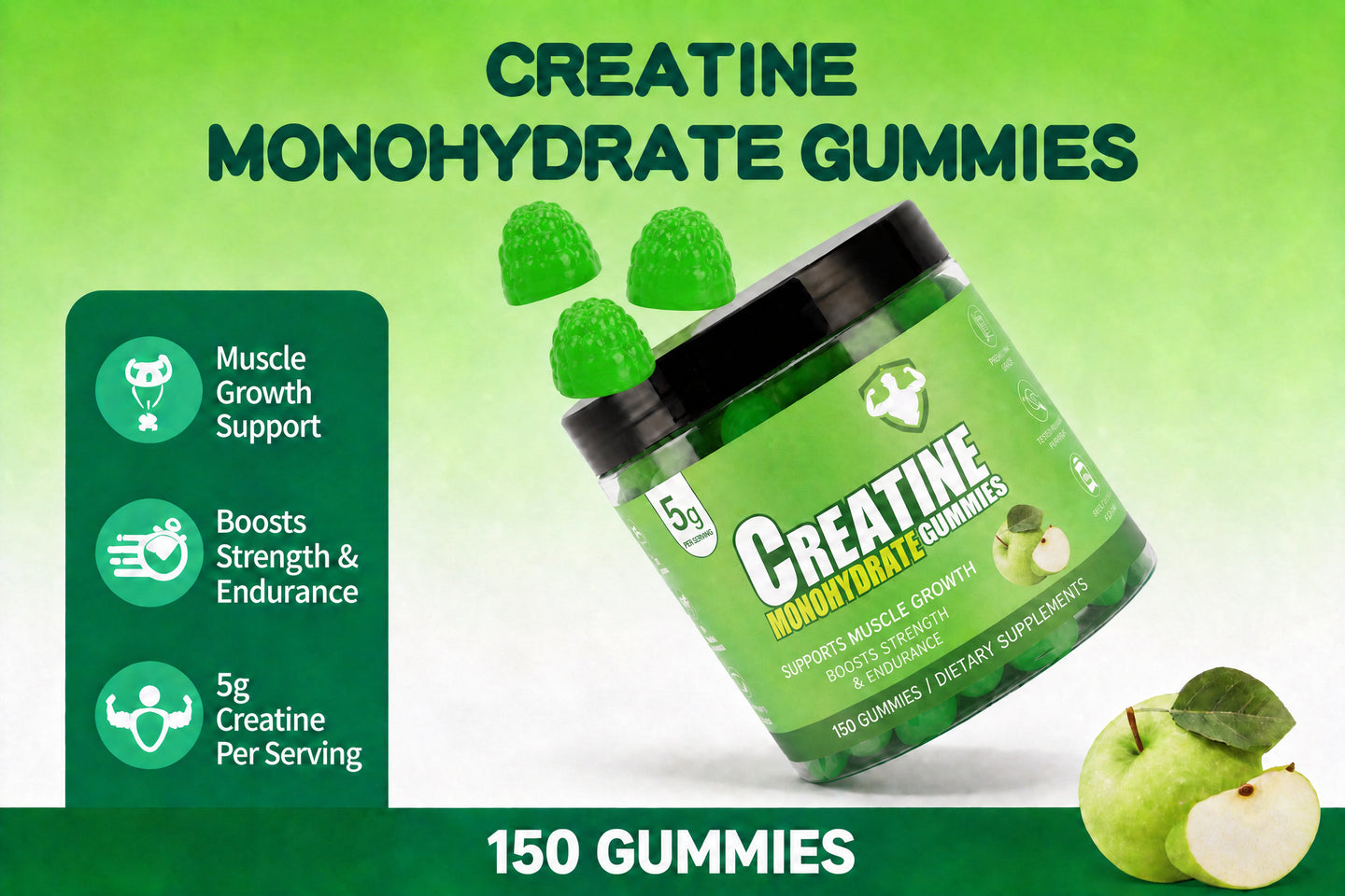 Topteng  Green Apple-flavored Creatine Monohydrate Gummies