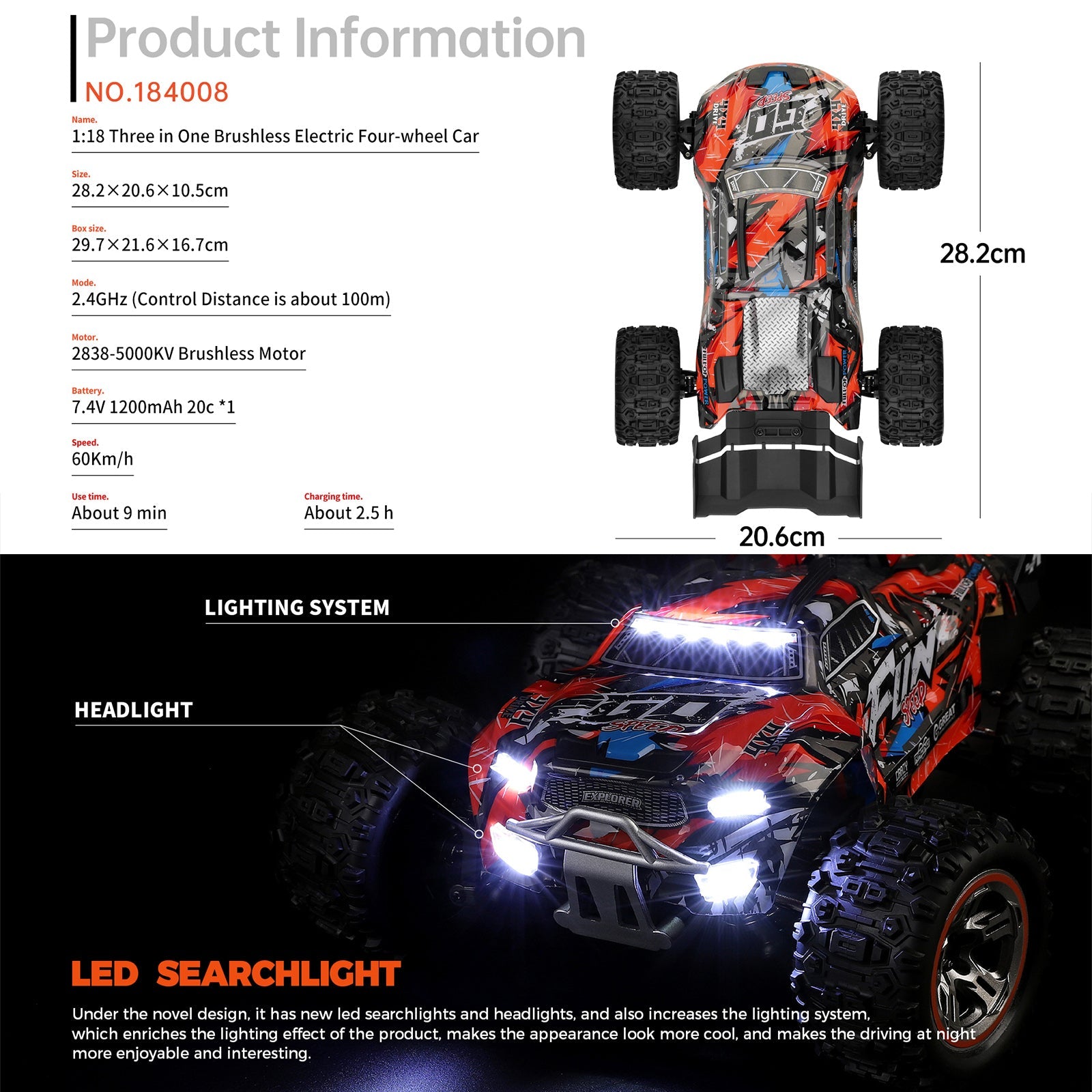 Wltoys XK 184008 RC Car 1/18 60KM/H 4WD Brushless 2.4G High Speed Off Road Truck Toy