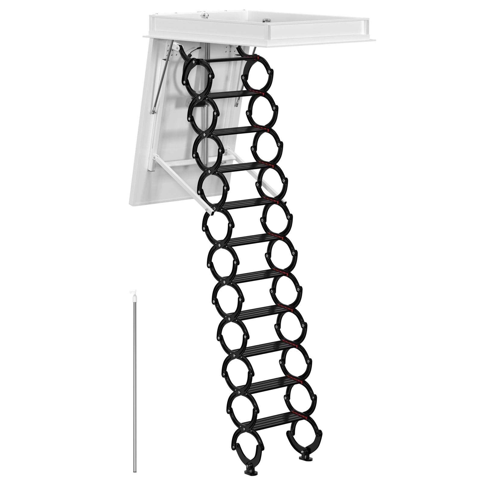 Electric Folding Attic Ladder, 11-Step for up to 9.5ft Ceilings, Fits 43.31" x 31.5" Opening, 660 lbs Capacity (Black/Red)