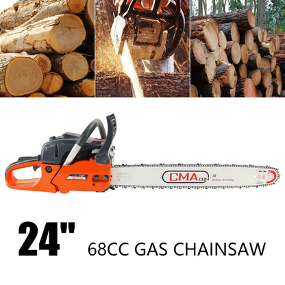 24inch 68CC Gasoline Chainsaw Cutting Wood Gas Sawing Aluminum Crankcase Chain Saw