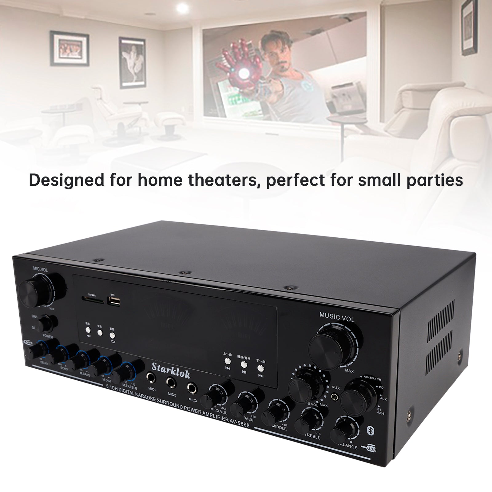 5.1 Channel Bluetooth Power Amplifier, 3000W HiFi Stereo Audio Amp with Subwoofer Output