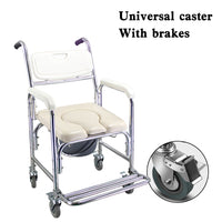 3-in-1 Rolling Shower Commode Chair, Mobile Toilet & Transport Wheelchair with Padded Seat for Elderly, 300 lbs Capacity