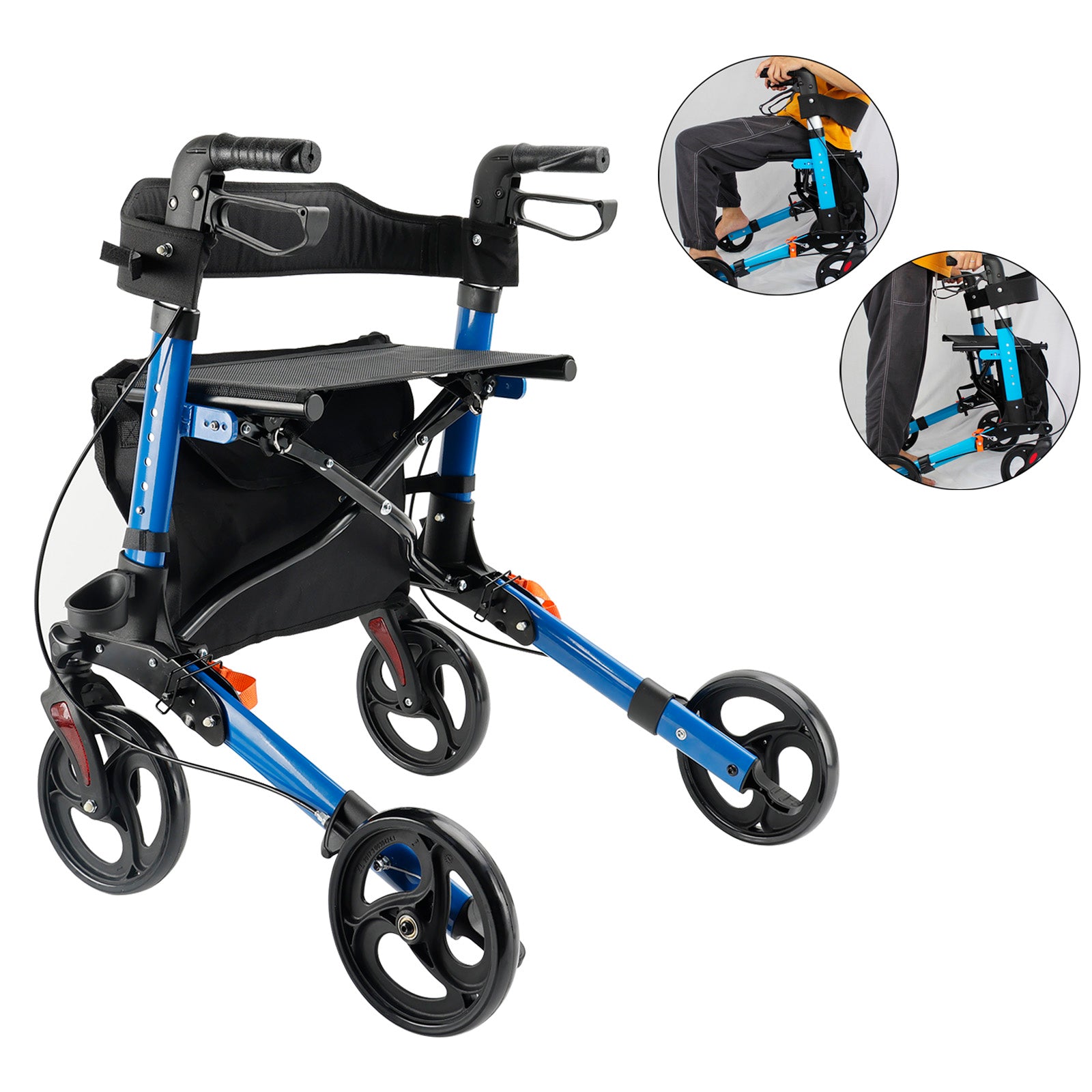 Foldable Rollator Walker with Adjustable Seat – 8 Wheels, Lightweight Mobility Aid for All Heights