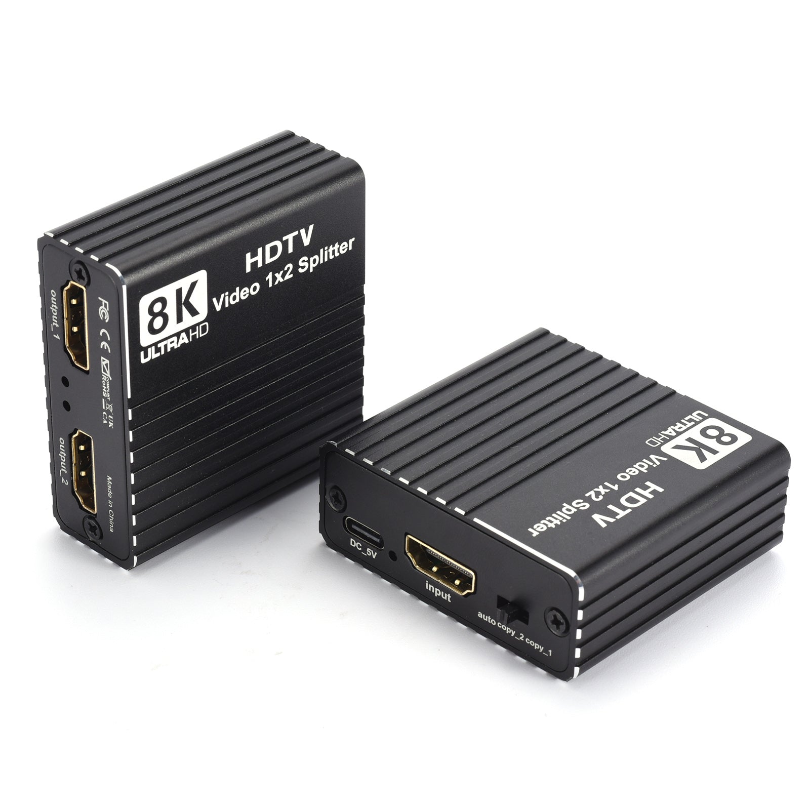 8K HDMI 1 to 2 Splitter HD2.1 8K60hz/4K120/1080P240hz EDID Mirroring Two Screens