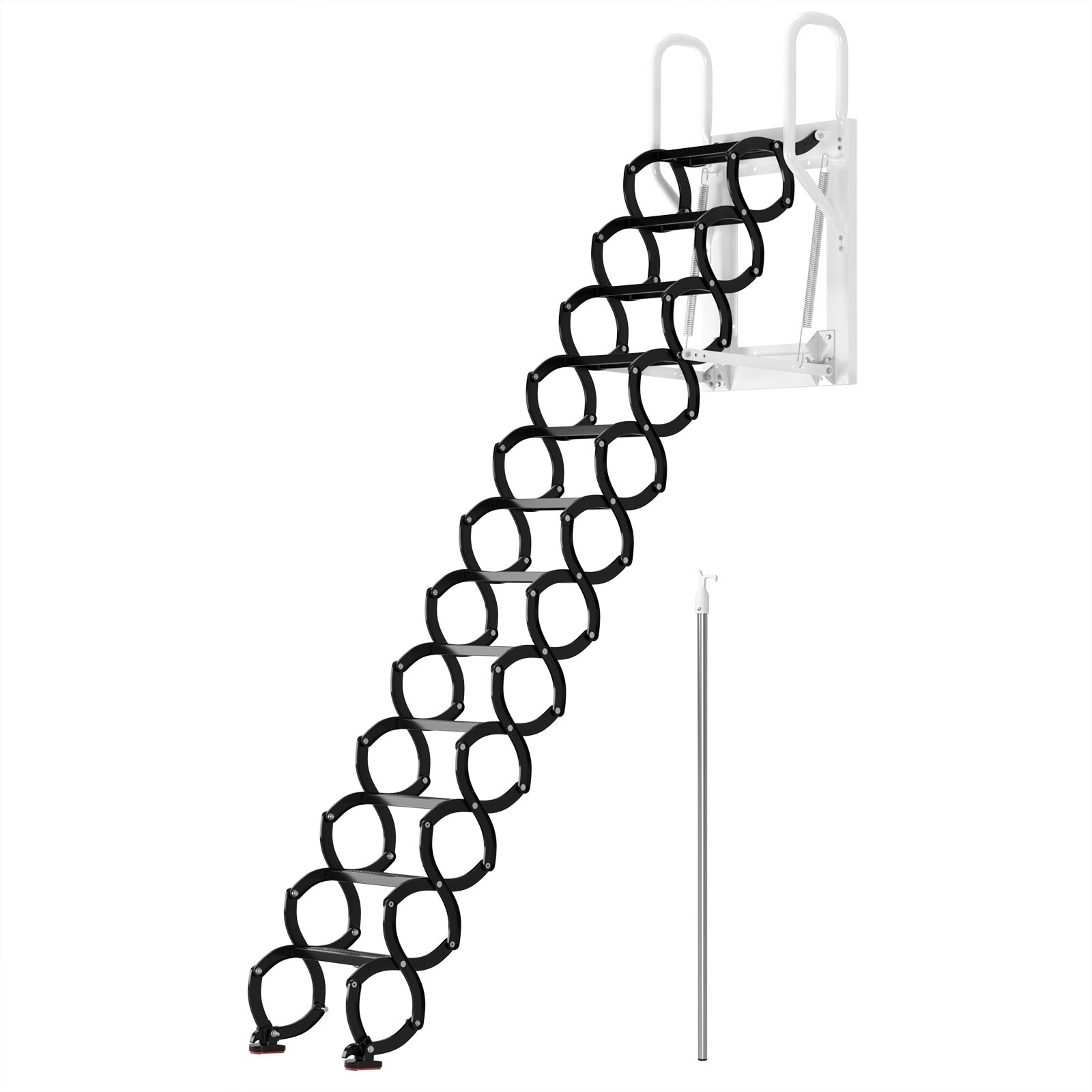 12-Step Folding Attic Ladder for 27.6" x 23.6" Wall Opening, 600 lbs Capacity Pull-Down Loft Stairs, up to 9.84ft Ceiling Height (Black)