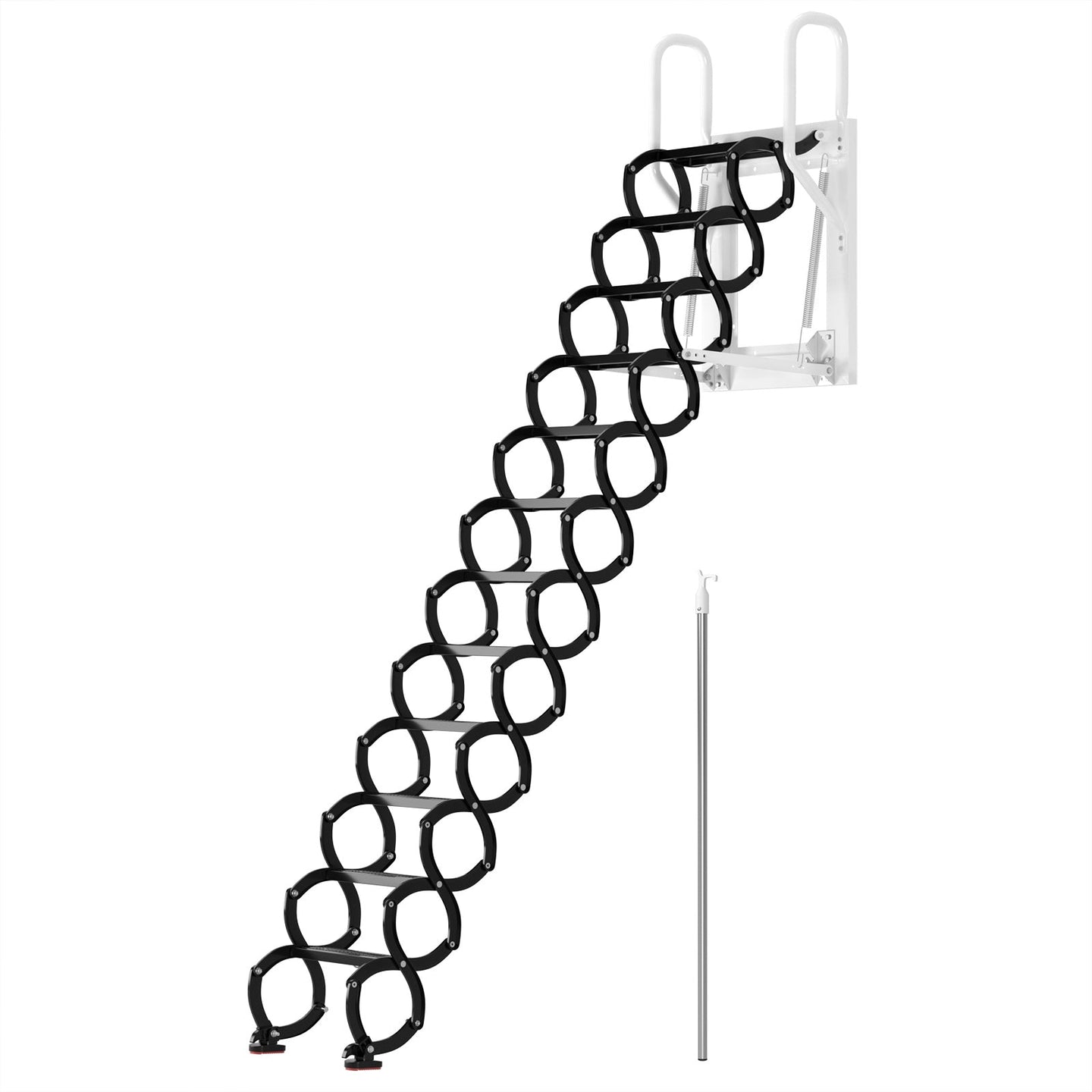12-Step Folding Attic Ladder for 27.6" x 23.6" Wall Opening, 600 lbs Capacity Pull-Down Loft Stairs, up to 9.84ft Ceiling Height (Black)