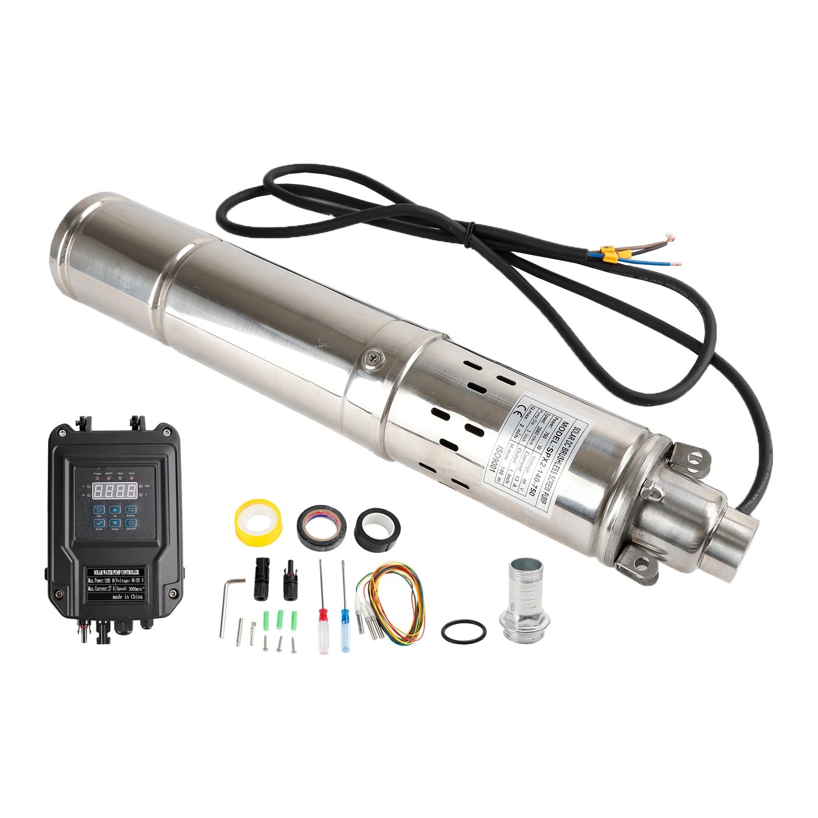 750W 48V Solar Submersible Borehole Pump with MPPT – 3 Inch Deep Well Screw Pump, Max Head 140M