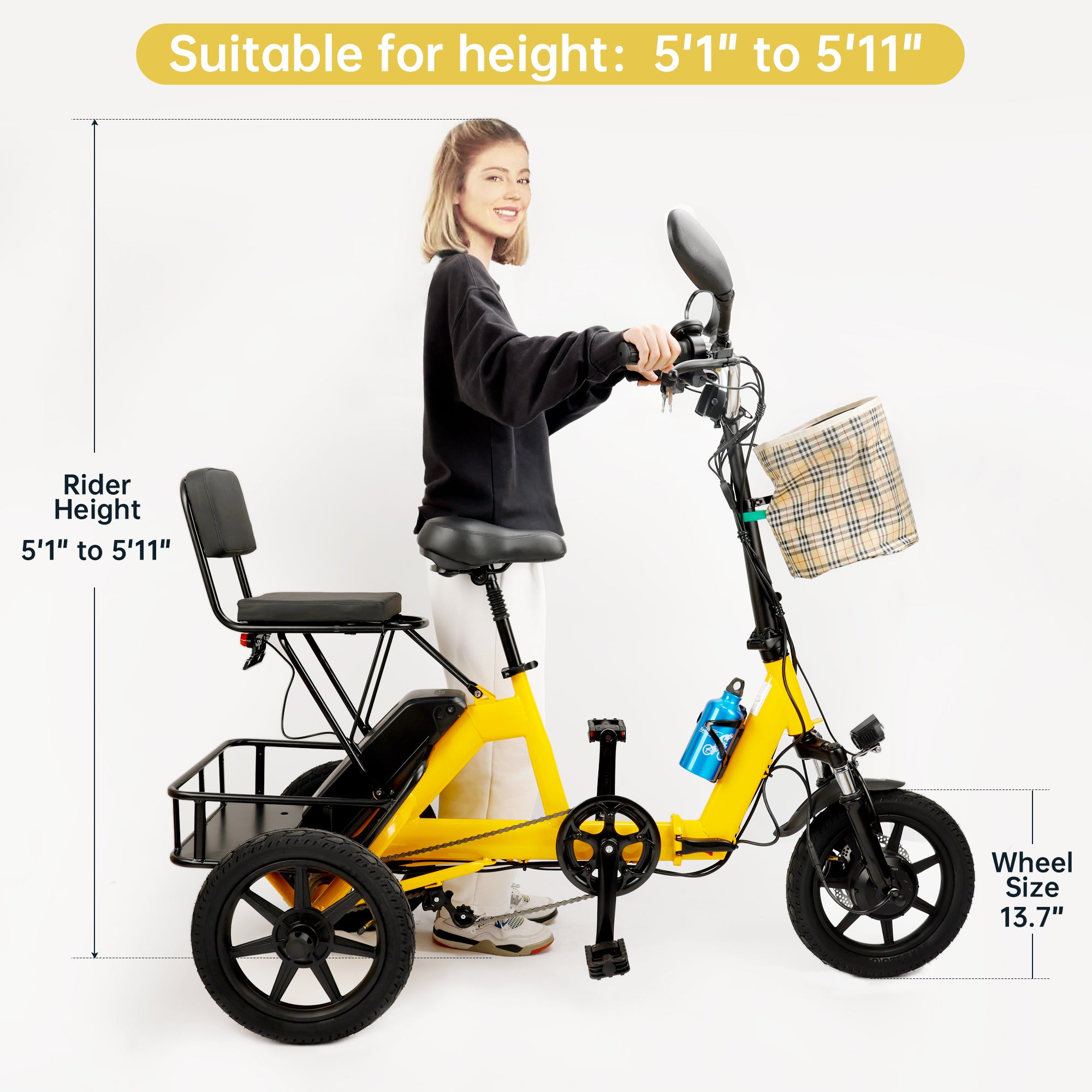 3 Wheel E-Trike Electric tricycle for Adult Folding Motorized 48V 350W