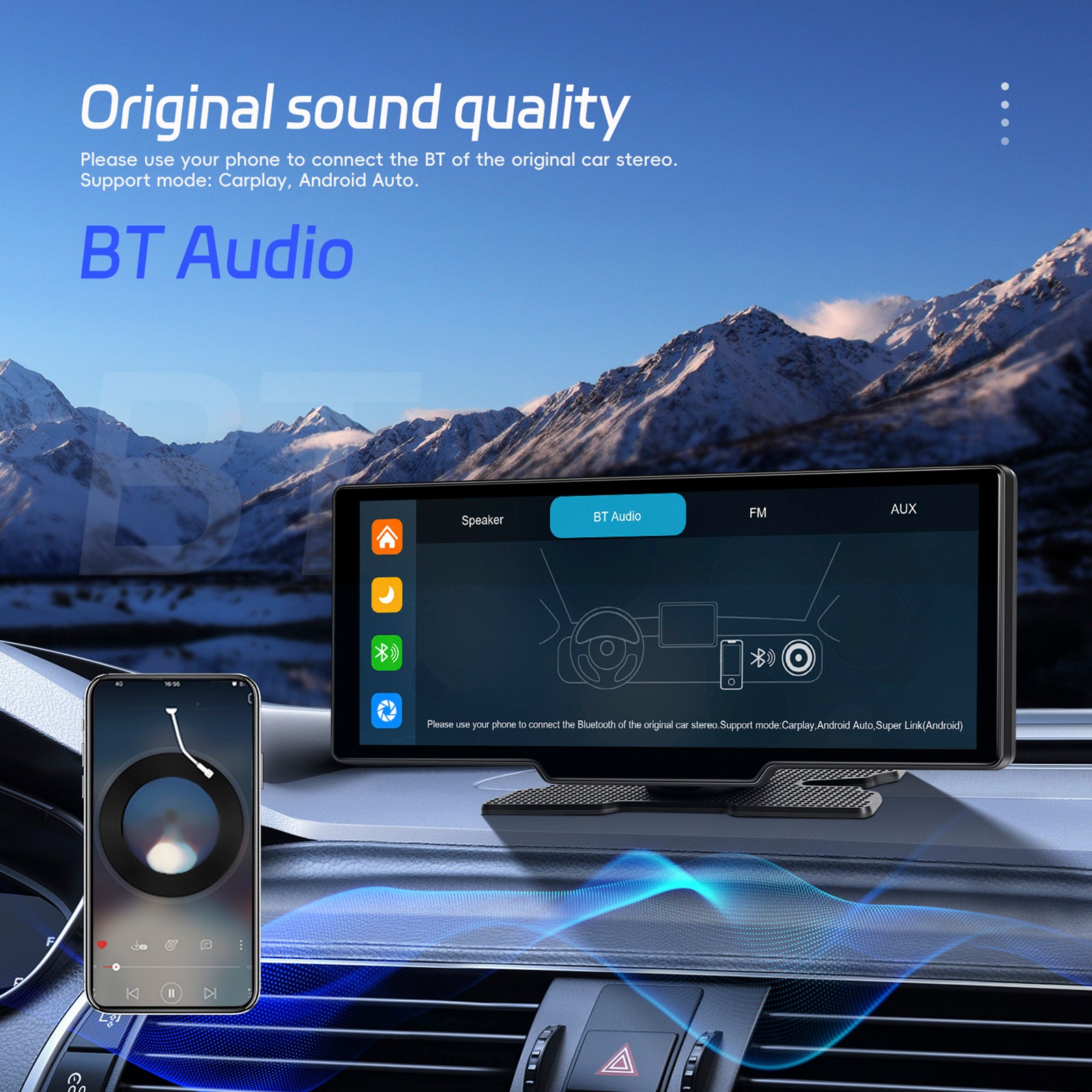 10.26" Portable Bluetooth Car Navigation Wireless Carplay Car Radio AHD Camera