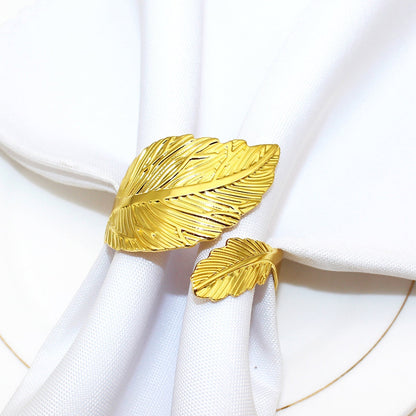 12PCS Napkin Rings Leaf Napkin Holder Adornmen Alloy Golden