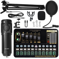 V10 Live Sound Card & M800 Condenser Microphone Kit with Stand & Bluetooth for PC/Phone Streaming & Recording