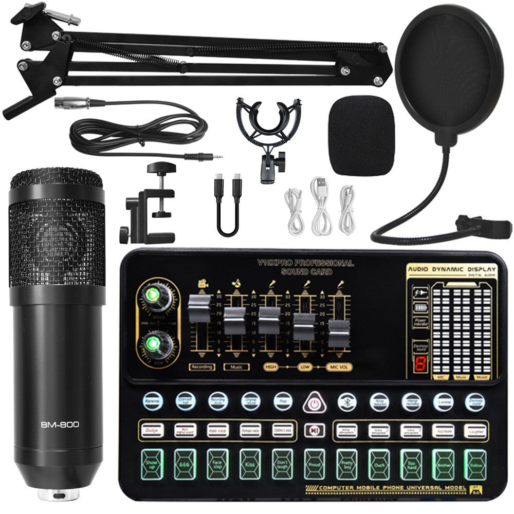 V10 Live Sound Card & Condenser Microphone Set – Mobile Karaoke, Streaming & Recording Kit for PC/Phone