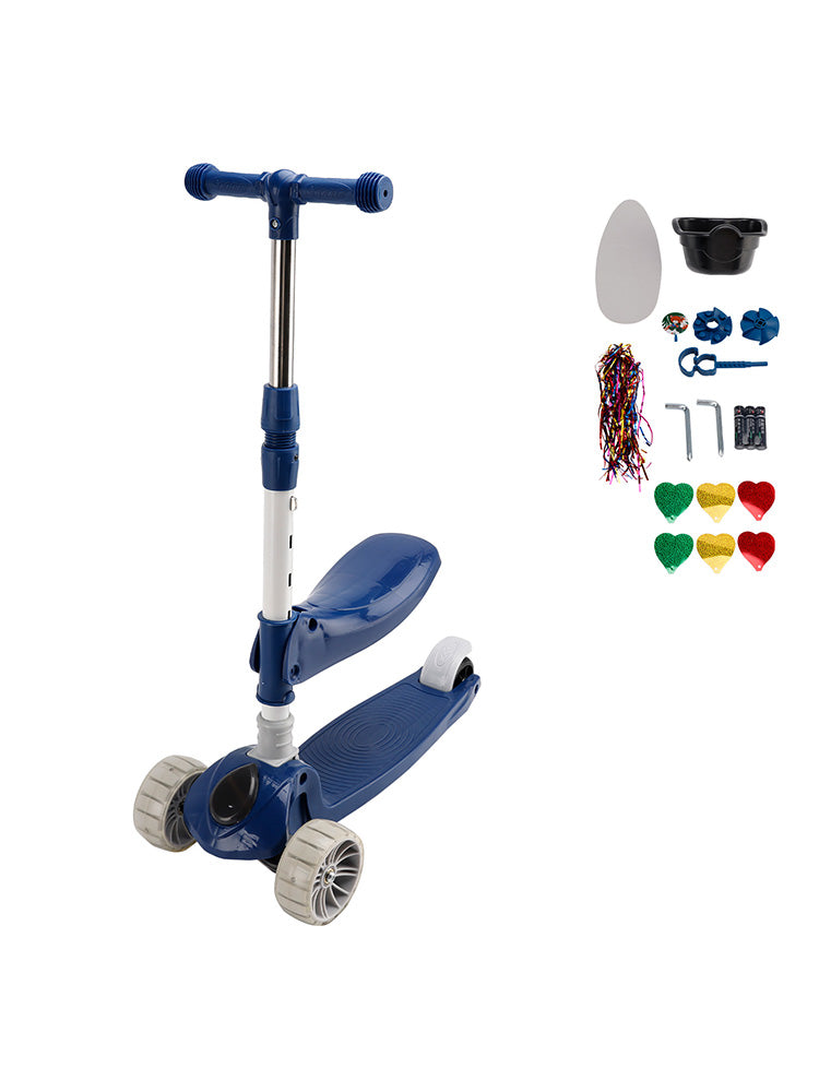 Kids 3-Wheel Scooter with Seat â€?Foldable Design, LED Wheels & Adjustable Handlebar (Blue)