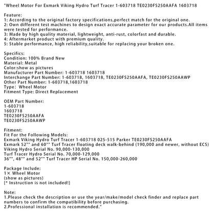 Replacement Wheel Motor for Exmark Turf Tracer 1-603718 TE0230FS250AAFA