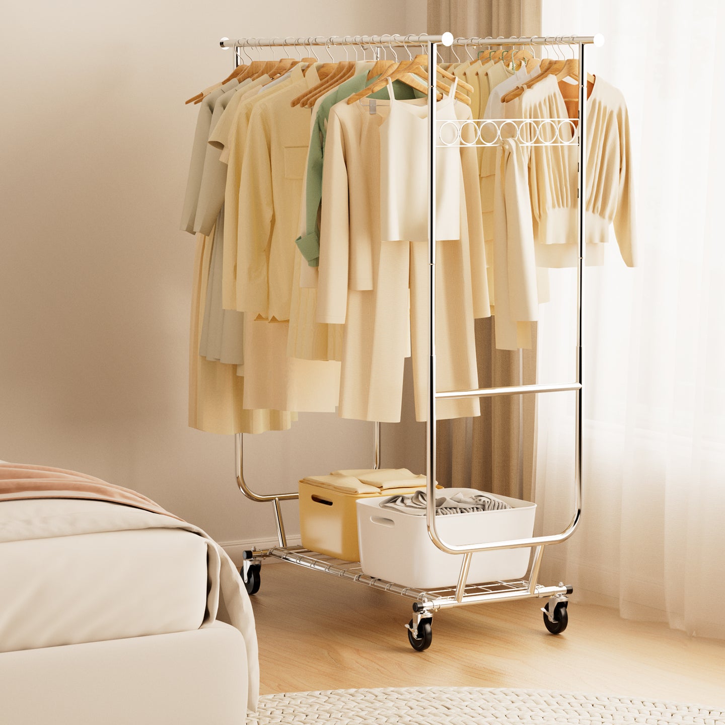 Portable Closet 660lbs Clothing Racks with Wheels Heavy Duty Clothes Rack Metal Clothes Storage