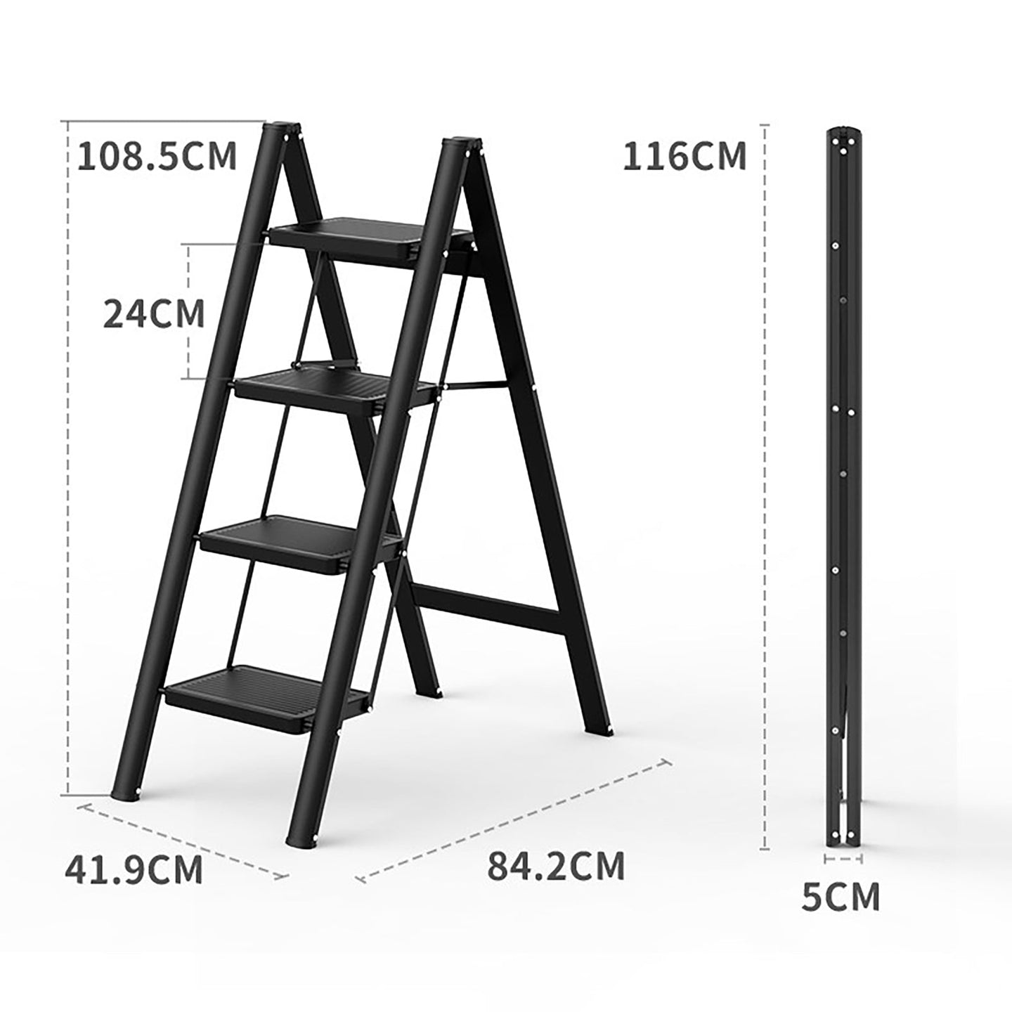 4-Tier Foldable Aluminum Stepladder – Wide, Lightweight, Compact Ladder