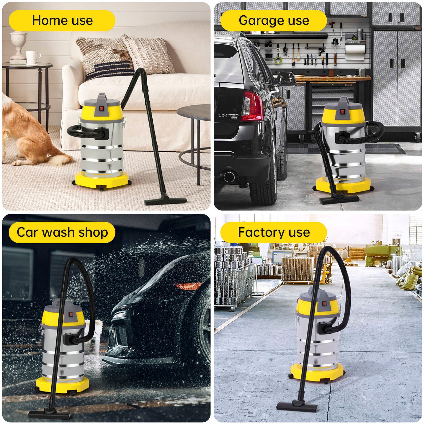 10 Gallon Wet/Dry Shop Vacuum, 8.0 HP Peak Stainless Steel Blower Vac with HEPA Filter for Garage & Workshop