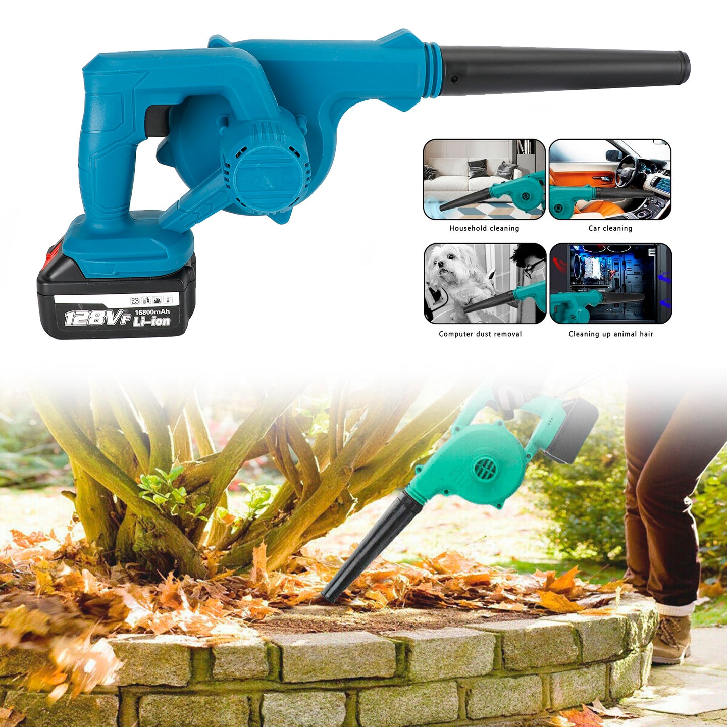 128VF 2-in-1 Cordless Leaf Blower & Vacuum Kit with 2 Batteries & Charger, Brushless Motor for Yard Cleanup