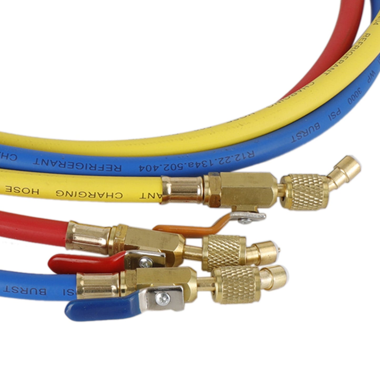 3x HVAC 1/4" SAE 600 PSI Charging Hoses W/ Shut Valve AC Refrigerant