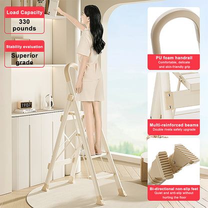 4-Step Ultra-Slim Folding Ladder, 2.8" Thick with Safety Handrail & Wide Anti-Slip Pedals, 330 lbs Capacity (White)