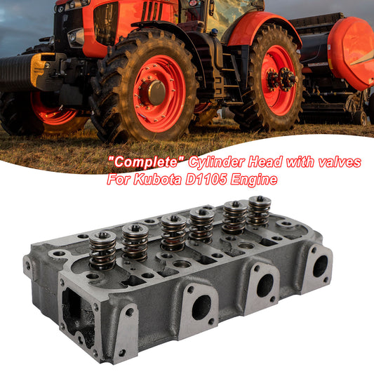 Complete Cylinder Head Assembly for Kubota D1105 Engine, with Valves, Fits B2410 Tractors, KX41 Excavators & RTV1100