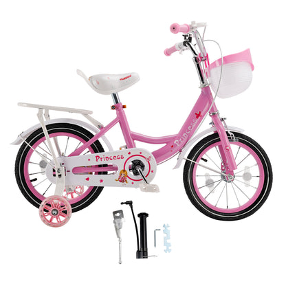 16"/18" Children Princess Bicycle Girls Bike with Removable Training Wheels Pink