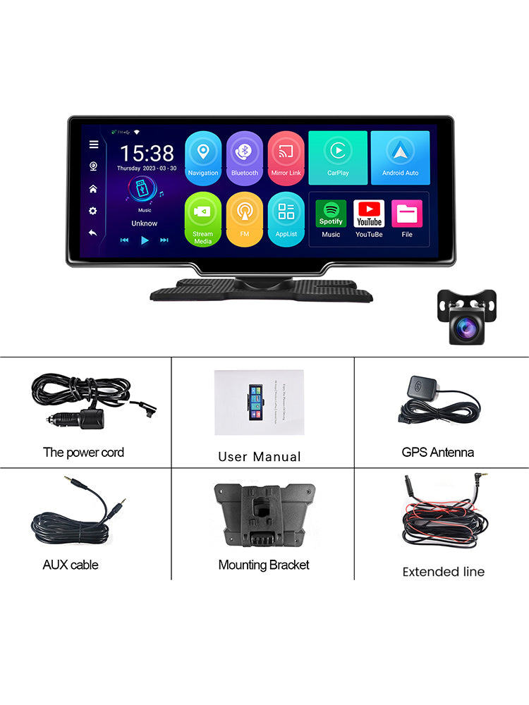 10.26inch Portable Bluetooth Car Navigation Carplay Wireless Car Radio + AHD Camera