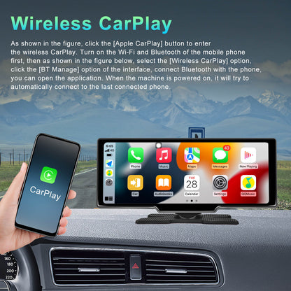 10.26inch Portable Bluetooth Car Navigation Carplay Wireless Car Radio + AHD Camera
