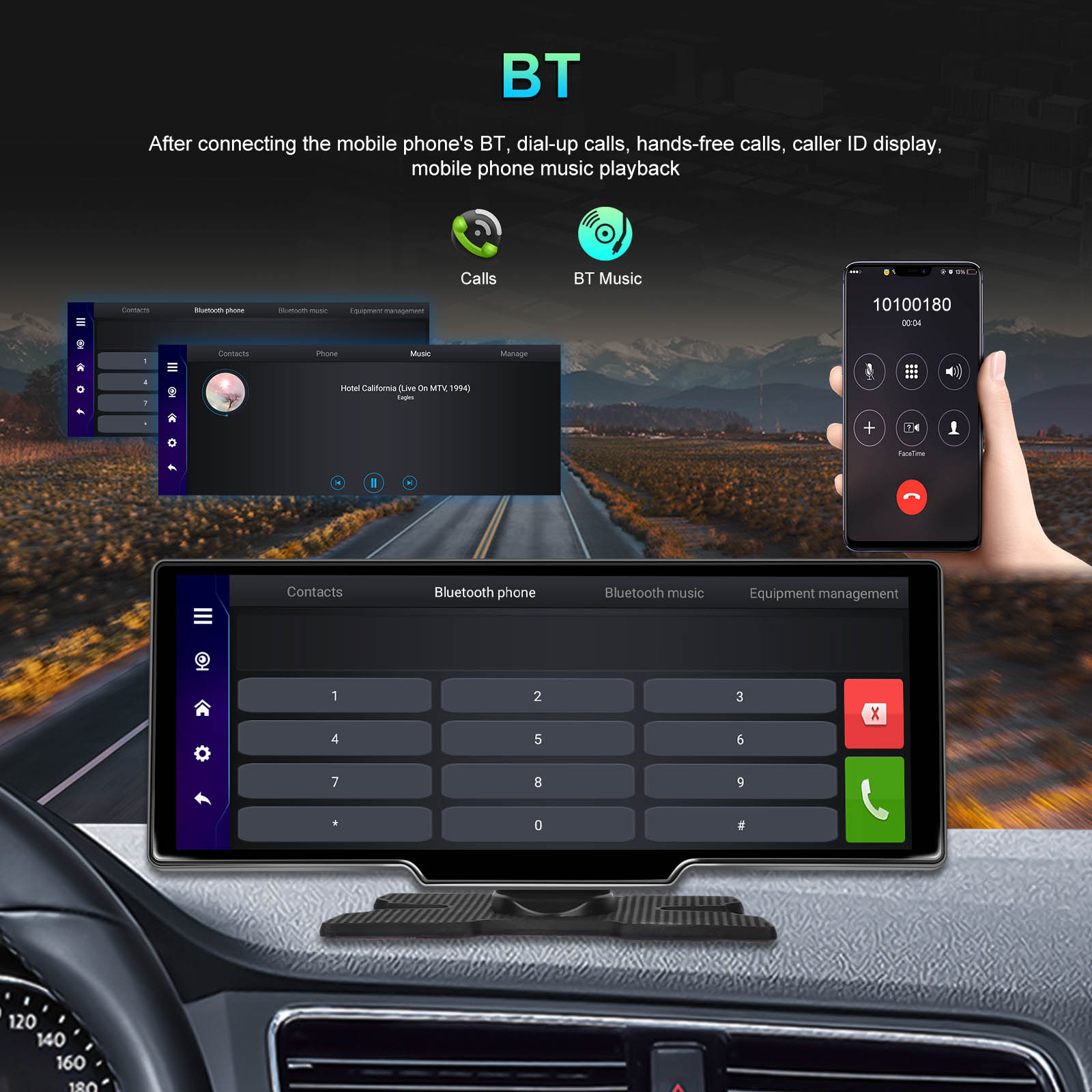 10.26inch Portable Bluetooth Car Navigation Carplay Wireless Car Radio + AHD Camera