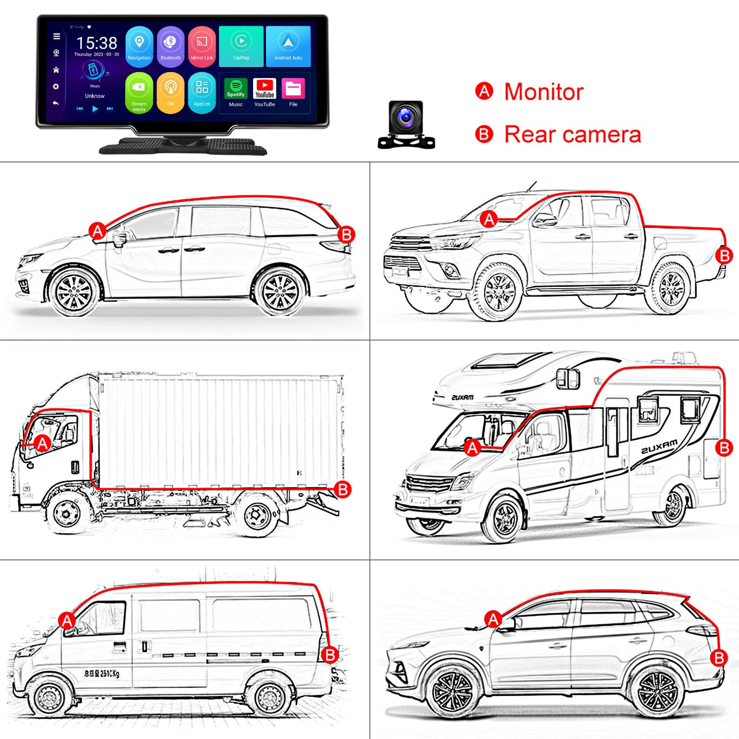 10.26inch Portable Bluetooth Car Navigation Carplay Wireless Car Radio + AHD Camera