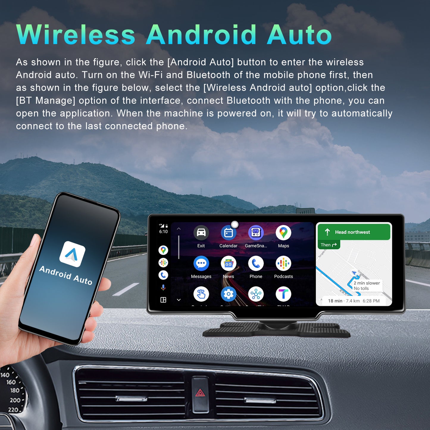 10.26inch Portable Bluetooth Car Navigation Carplay Wireless Car Radio + AHD Camera