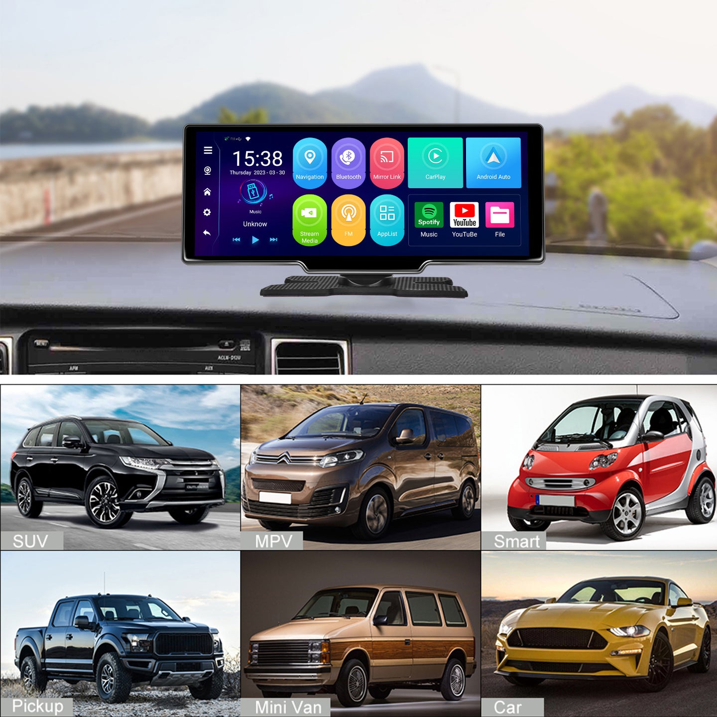 10.26inch Portable Bluetooth Car Navigation Carplay Wireless Car Radio + AHD Camera