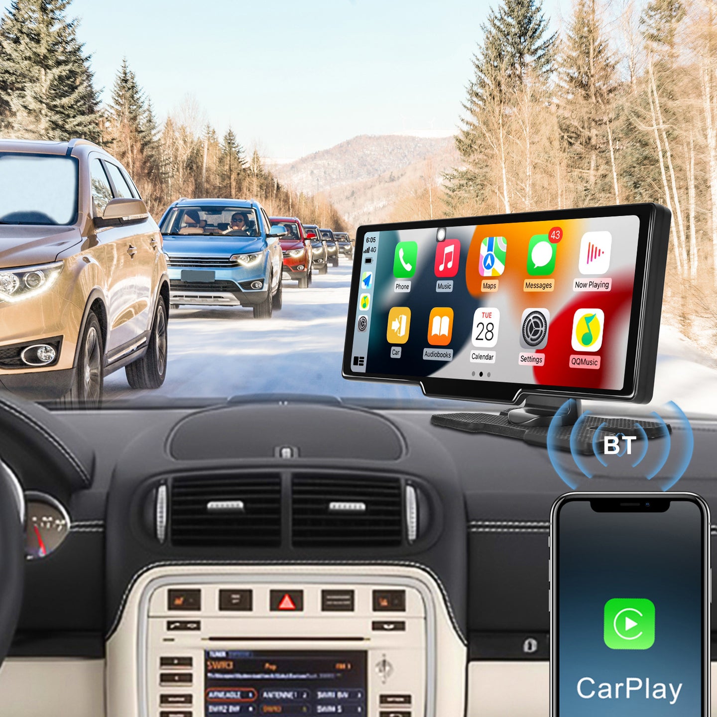 10.26inch Portable Bluetooth Car Navigation Carplay Wireless Car Radio + AHD Camera