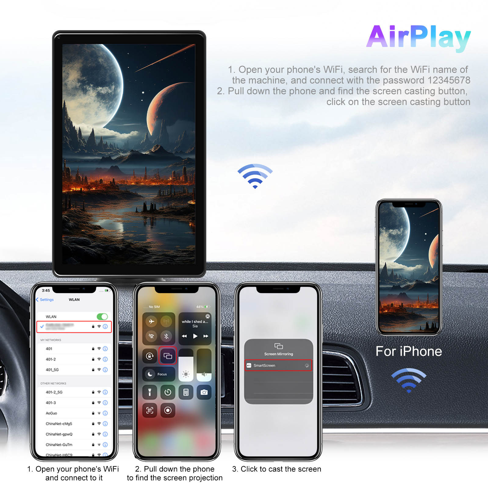 8-inch Full Touch Screen Apple CarPlay Horizontal Vertical Switching AHD Camera
