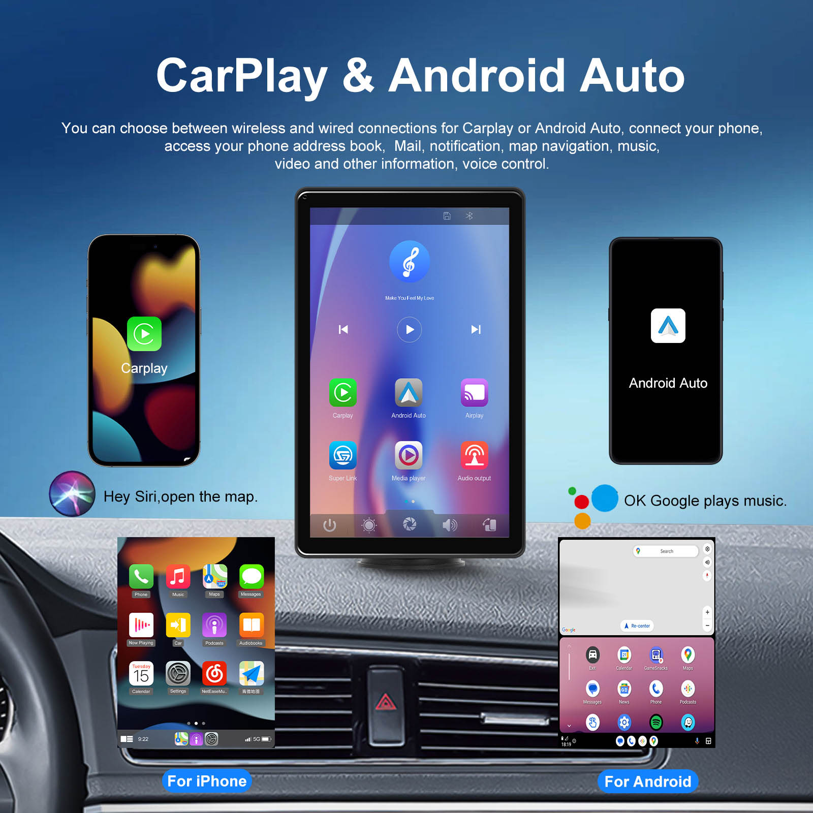 8-inch Full Touch Screen Apple CarPlay Horizontal Vertical Switching AHD Camera
