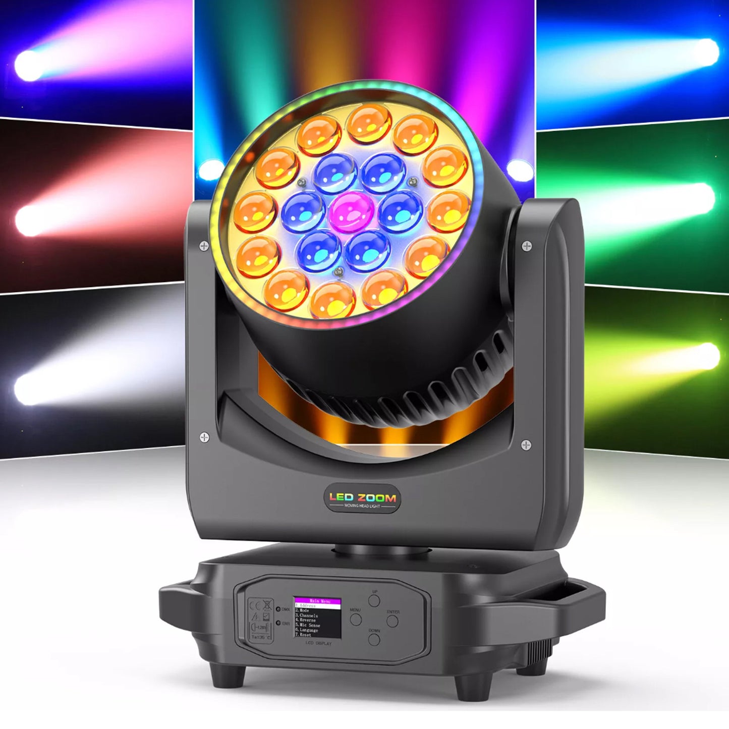 19x20W LED Zoom Moving Head Stage Light – RGBW DMX Beam & Wash Lighting for DJ Disco Party