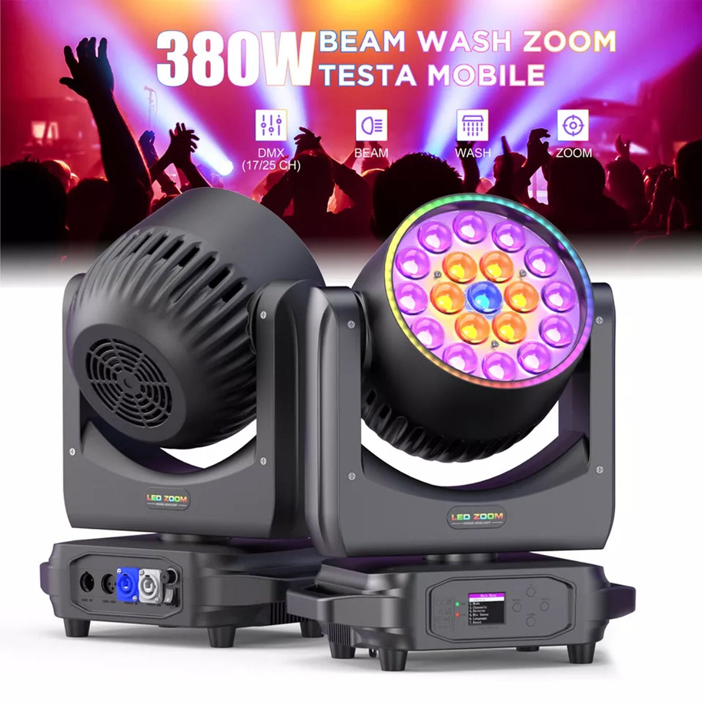 19x20W LED Zoom Moving Head Stage Light – RGBW DMX Beam & Wash Lighting for DJ Disco Party