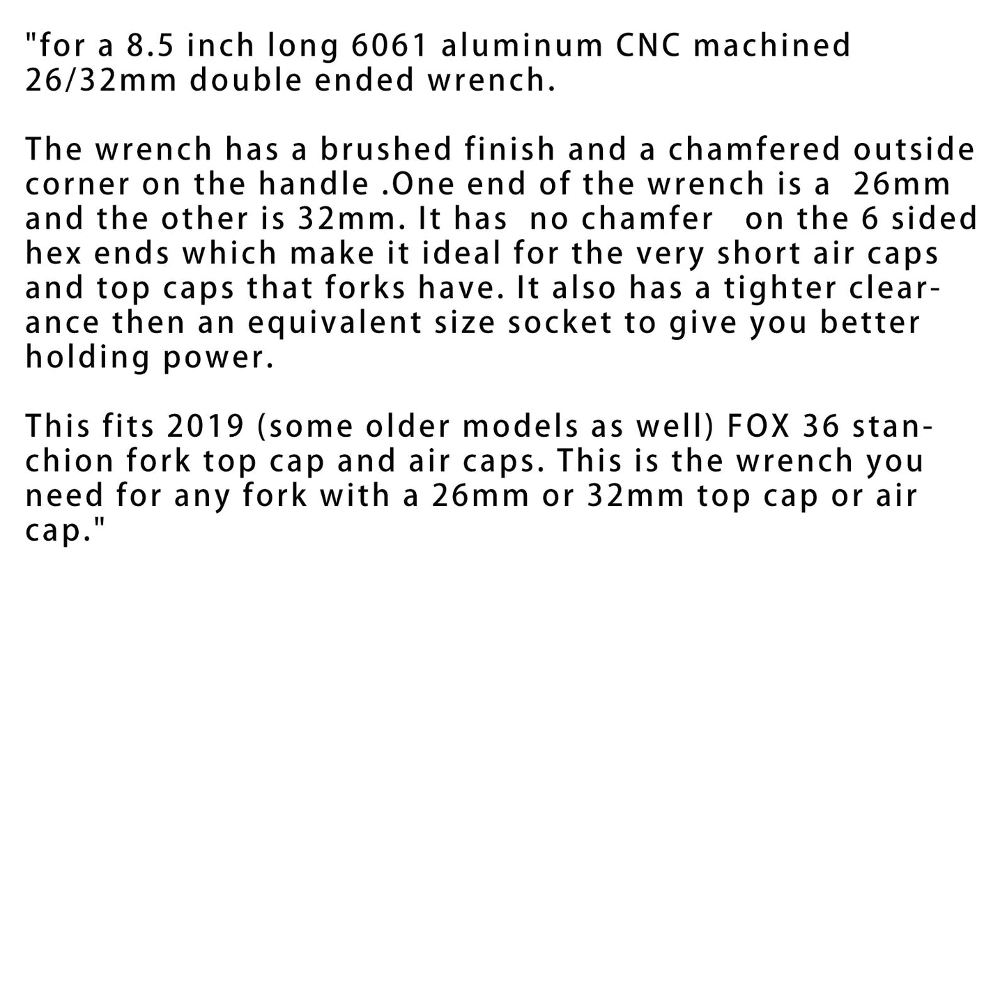 36- 26mm/32mm Tool  Wrench fits 2019 FOX 36--- top/air cap -Socket