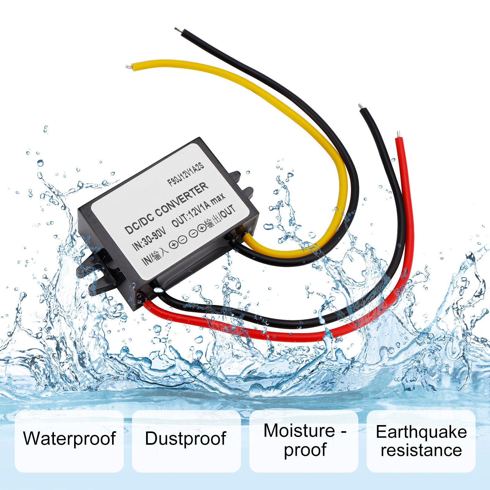 1A Waterproof DC/DC Converter Power Supply Regulator 30-90V Step Down To 12V